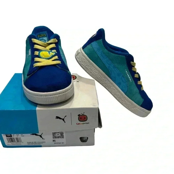Puma Suede x Cocomelon Shoes Toddler Sz 10C Blue White Slip On Bungee Sneakers - Picture 1 of 10